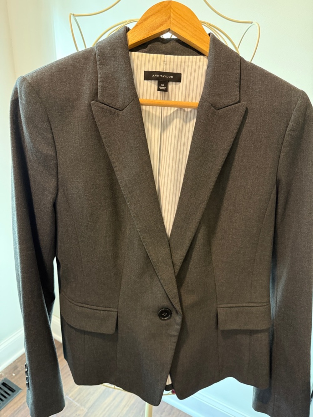 Ann Taylor Charcoal Gray Single-Button Notch Lapel Blazer